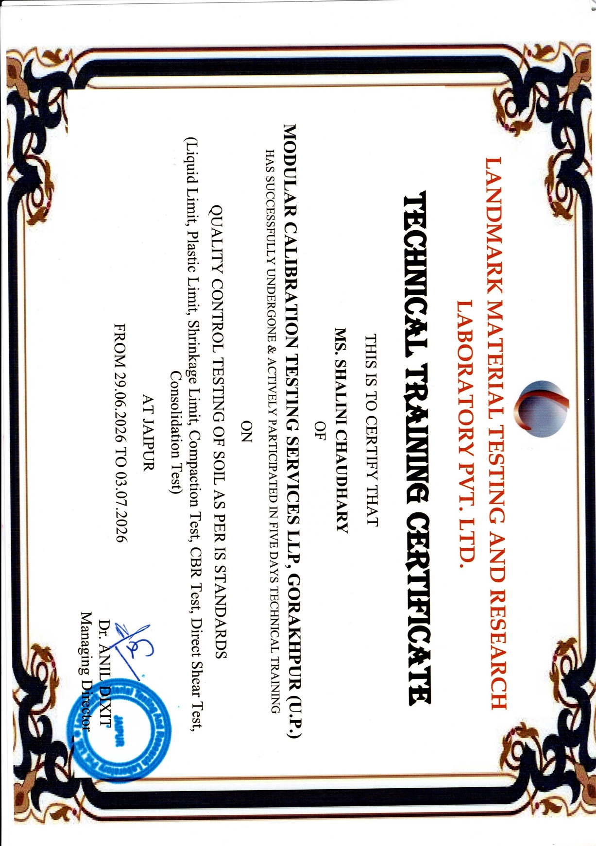 Shalini Chaudhary – Soil Testing Technical Training